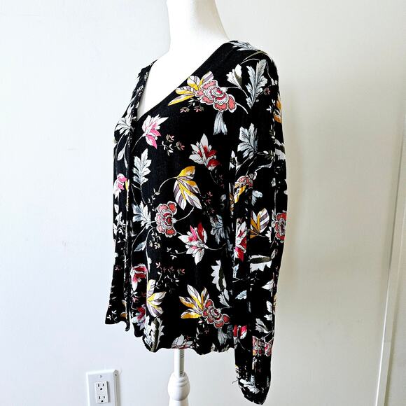 Simply Styled by Sears Size L Black Multi-Colored Long-Sleeved Leaf Floral Desig - Picture 15 of 16
